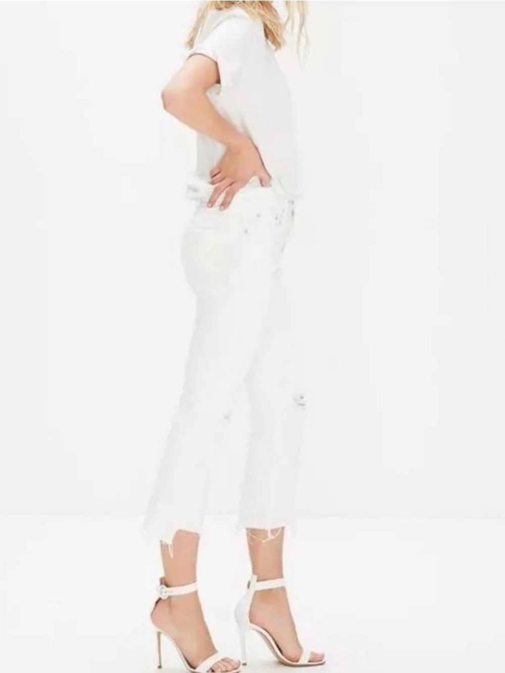 MOTHER White Cropped Straight Jeans